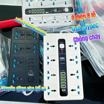 Ổ Điện Đa Năng 6 Lỗ 8 Lỗ Chống Cháy Nổ Cắm 3 Chấu Có Cổng USB Chuyên Dụng Giành Cho Hồ Cá