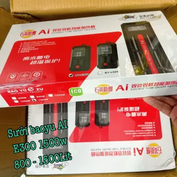Sưởi BAOYU AI E300 1500w Công Nghệ Tự Ngắt Cạn Công Suất Cao Cho Hồ 800 - 1500Lit